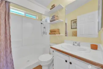 Second bath offers comfort and convenience for visitors.