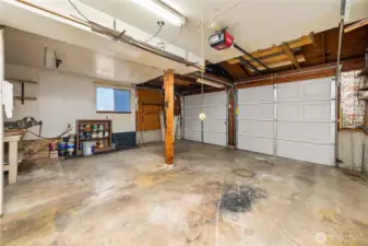Large 2 car garage with new garage doors.