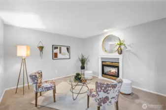 Formal living room with see through fireplace