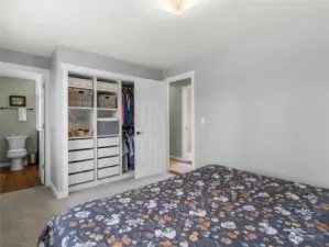 Primary bedroom has lots of built in storage organization and access to Jack and Jill bathroom.