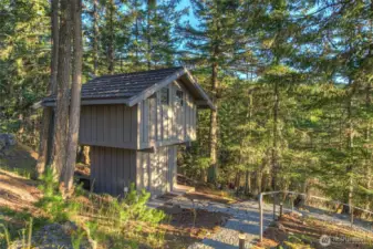 Pump house sits to the side confident that it has all you need in an outbuilding.