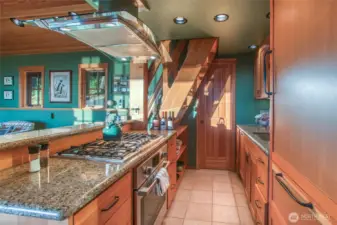 High end appliances: Miele dishwasher, Grohe kitchen faucet/sink/disposal, Bosch cooktop and oven, Miele hood. Plantry at the end wall.