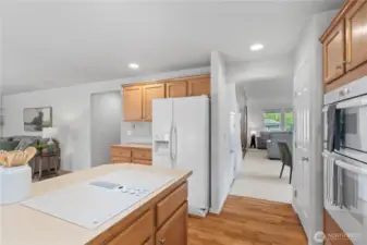 View of dining and living room from kitchen