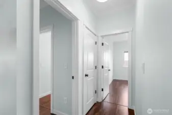 Hallway leads to Primary and one guest bedroom.