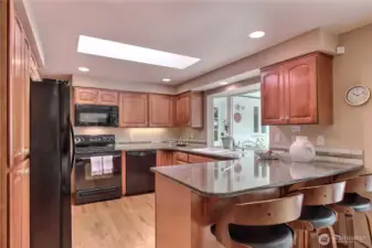 Kitchen with granite countertops.