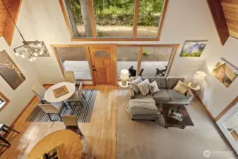 Enjoy loft views that capture the distinctive open-concept A-frame design.