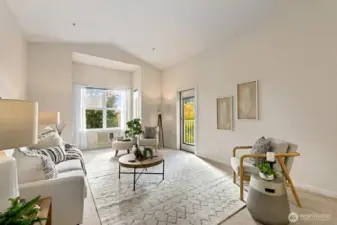 Soaring vaulted ceilings in the main living space offer a sense of space and light.