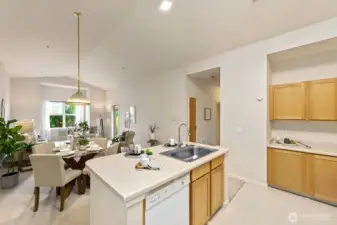 Kitchen overlooks the living room so the cook can be a part of all the action.