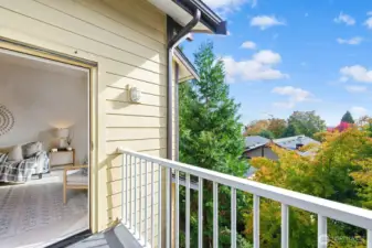 Private balcony patio has a southerly vantage point and would be lovely with a bistro set for morning coffee.