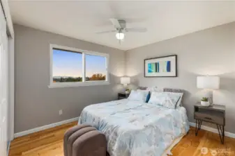 Upstair 2nd bedroom with view of the Puget Sound