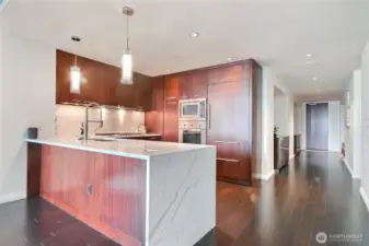 Contemporary Kitchen with Cherry Cabinets