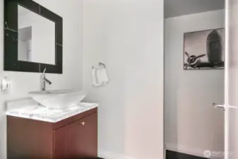 Powder Room with Backlit Cristallo Counters