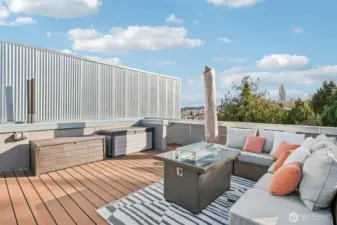 On a clear day, you can see Mt. Rainier from the South view of the rooftop deck.