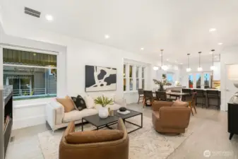 living room blends seamlessly into the kitchen for great entertaining spaces