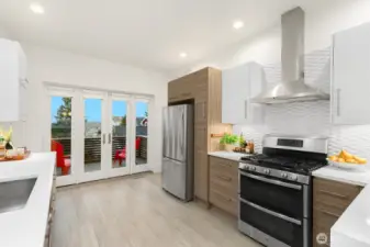 French doors off the kitchen lead to a fabulous deck