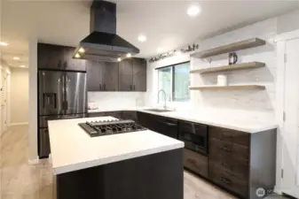 Beautiful kitchen with lots of storage.  Check out the microwave drawer!