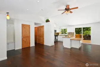 The open layout lives large with vaulted ceilings also lending a sense of spaciousness.