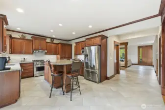 Heated flooring in main entry and kitchen.