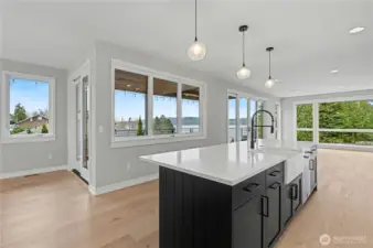 A kitchen island designed for living: prep, dine, and entertain effortlessly while taking in beautiful views.