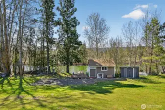 Off grid cabin by lake.