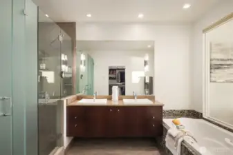 Floating double sink & massive separate shower.