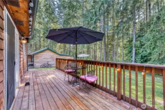 Deck just off the kitchen.  Structure in the background is the carport and shop space.