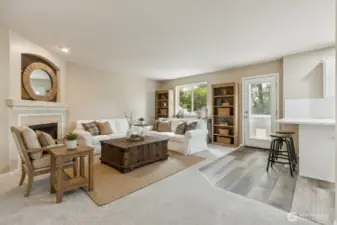 Living room virtually staged with a farmhouse look