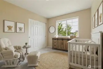 Guest bedroom 1 with farmhouse virtual staging