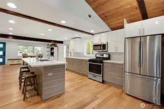 The undermount seating at the island is perfect for both entertaining and everyday living.