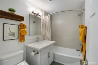 The full bathroom is great for housemates and guests alike. Updated fixtures continue here. Both bathrooms are equipped with the BioBidet BB-2000 with 20 amp direct circuit for instant hot water!