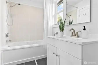 Deep, jetted tub.