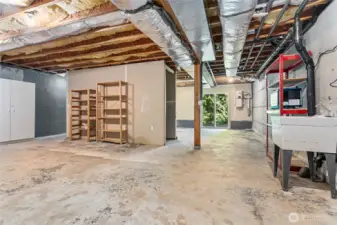 This space could easily be divided into storage/utility space and another living space that can be accessed from either inside the home or through the sliding doors through the side yard.