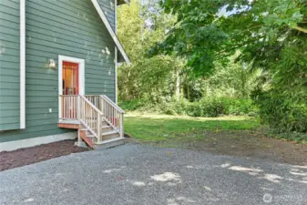 Enter the kitchen by way of the newly rebuilt stairway.