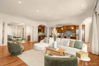 Expansive view of open concept spaces ... Living, Dining, Kitchen