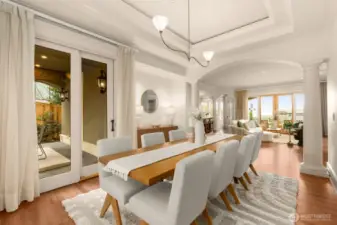 Doors from Dining to Patio and around to Kitchen for perfect Al fresco dining.