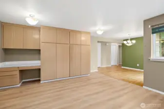 Kitchen space looking into the dining room area.
