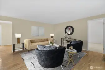 A virtually staged picture of the living room.