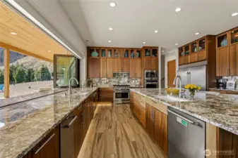 Custom Sapele African Mahogany Cabinets and granite countertops, wetbar, soda fountain and ice machine