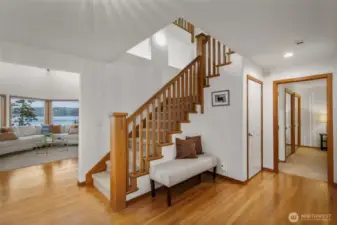 Beautiful entryway with oak floors.