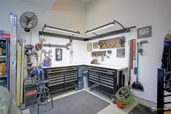 Work area in oversized garage.