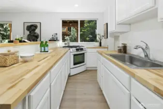 Brand new countertops, painted cabinetry.