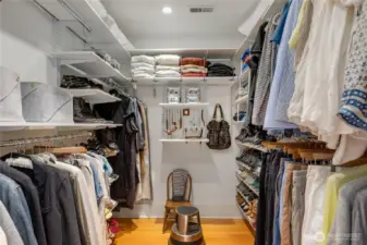 Generous walk-in closet between bath and bedroom