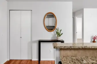 The entry area with roomy coat closet