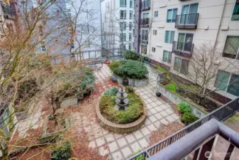 View of the courtyard from the Juliet balcony. Soon the leaves and birds will return to this private patio space