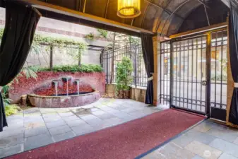 Just through the main gate are 2 lovely fountains and a red carpet welcoming you home