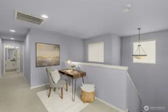 top of stairs landing space great for office,entertaining, etc
