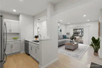 Great kitchen with quartz & stainless steel appliances.