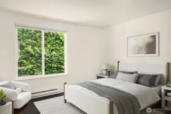 third floor - primary bedroom virtually staged