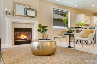 A gas fireplace insert adds warmth and ambiance to chilly evenings, dinner parties, and coffee with friends.