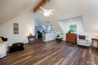 Loft above garage has all kinds of potential.